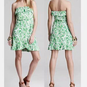 Lilly Pulitzer Flor Green Bean Light My Fire Strapless Ruffle Stretch Dress Sz M